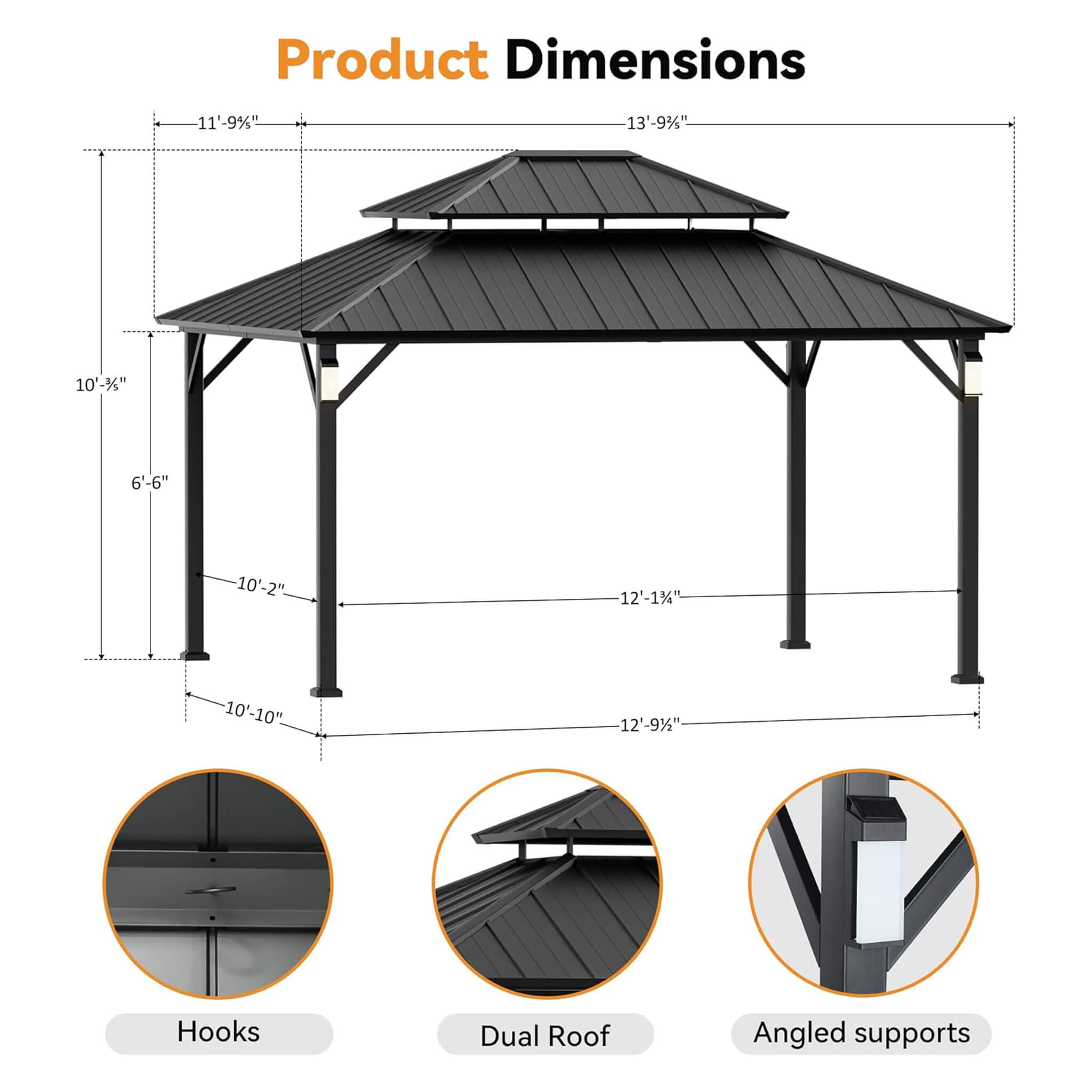 Cenador de Lujo de Aluminio con Techo Rígido Doble Alora con Ganchos Decorativos, Mosquiteros y Luces LED (SAK91824)