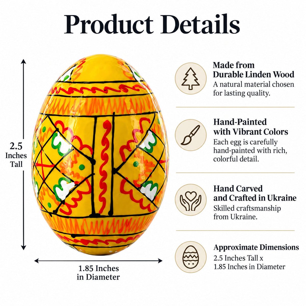 Set of 12 Handcrafted Geometric Ukrainian Pysanky Wooden Easter Eggs 2.5 Inches