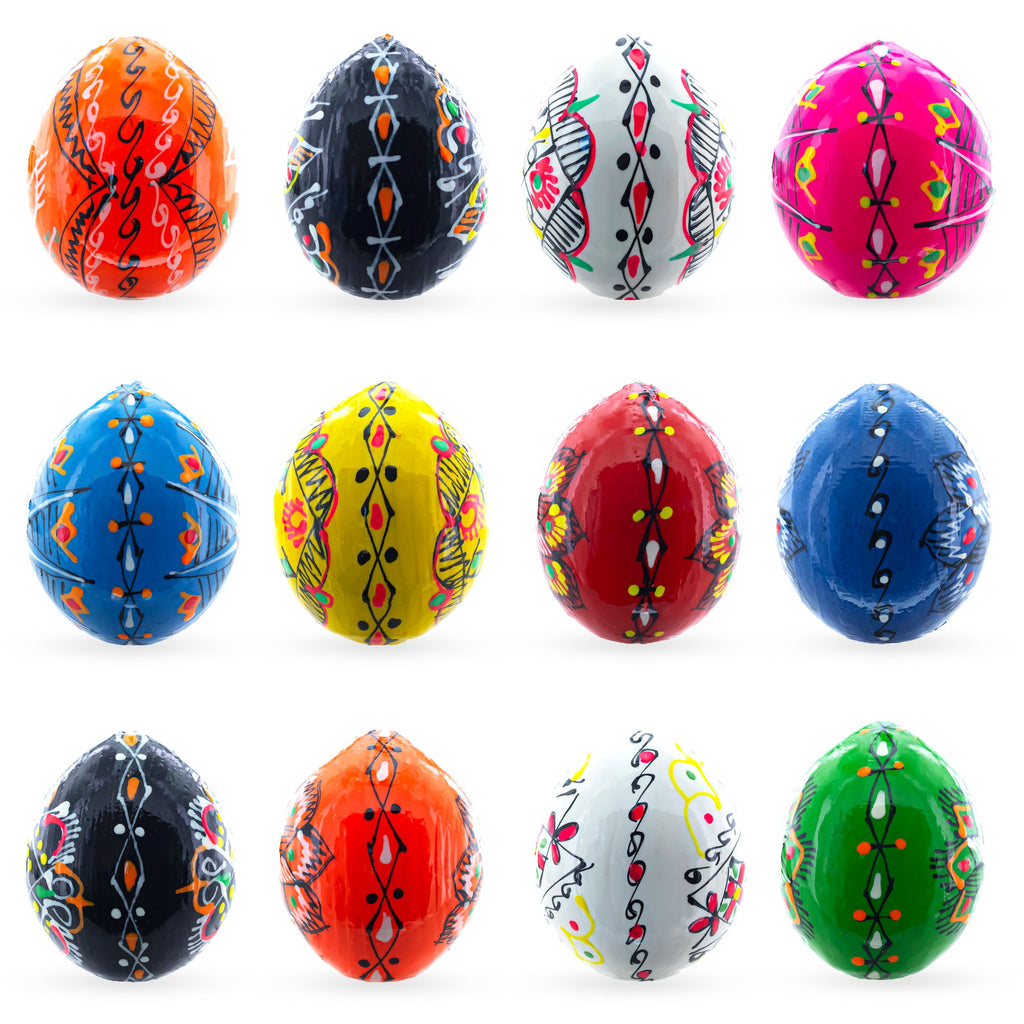 Set of 12 Ukrainian Wooden Easter Eggs Pysanky 1.5 Inches