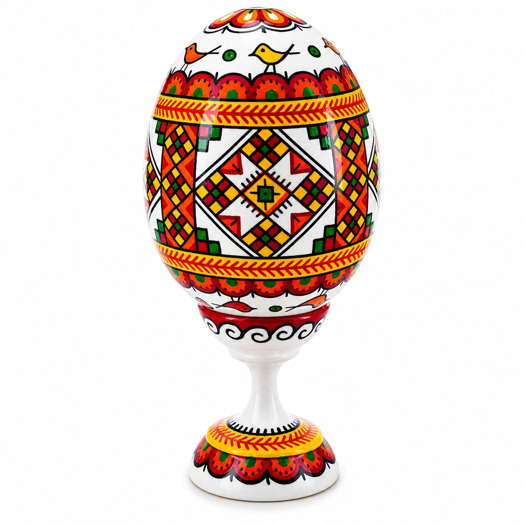 Spiral Ukrainian Wooden Easter Egg Pysanka on a Stand 3.75 Inches