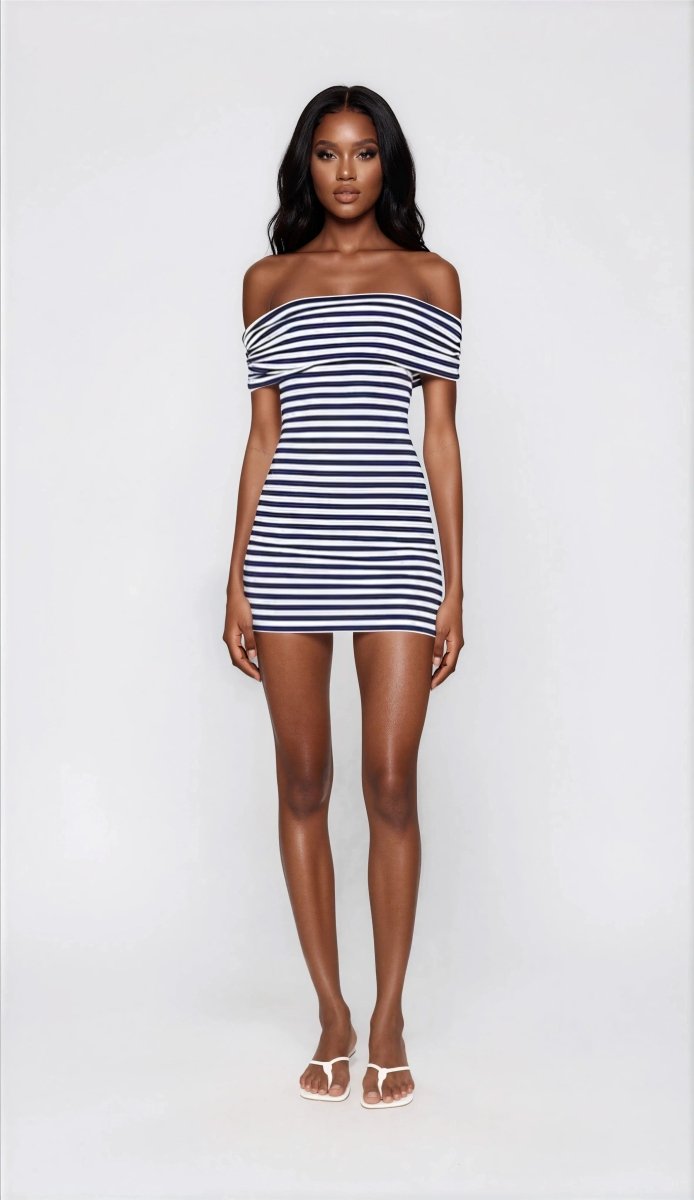 Malory Striped Mini Dress – Navy/White