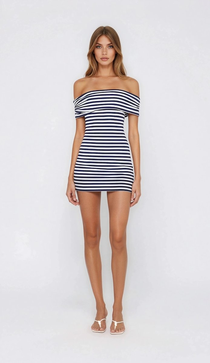 Malory Striped Mini Dress – Navy/White