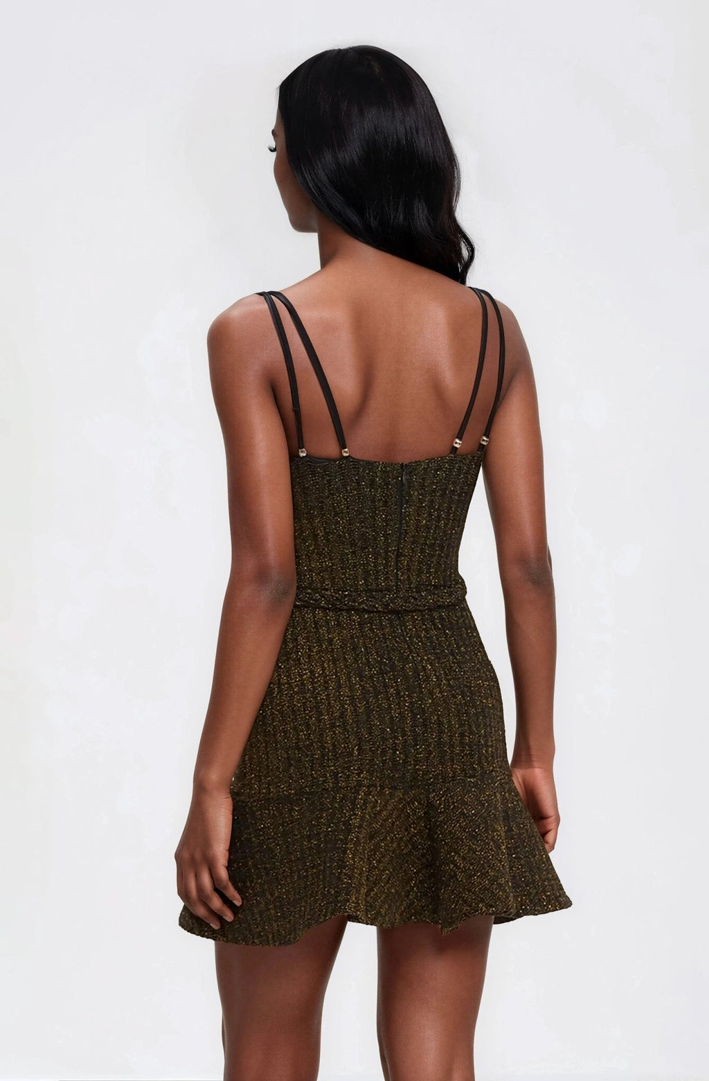 Metallic Knit Mini Dress – Black