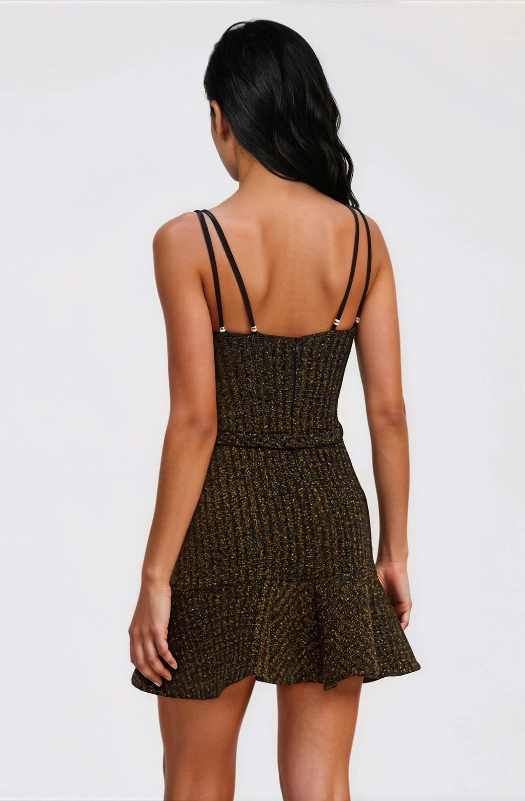 Metallic Knit Mini Dress – Black