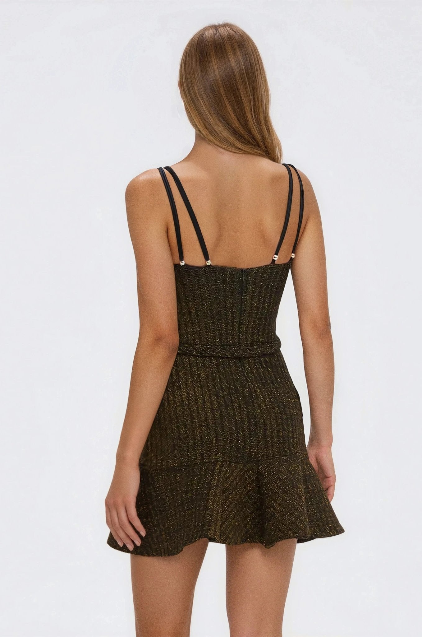 Metallic Knit Mini Dress – Black