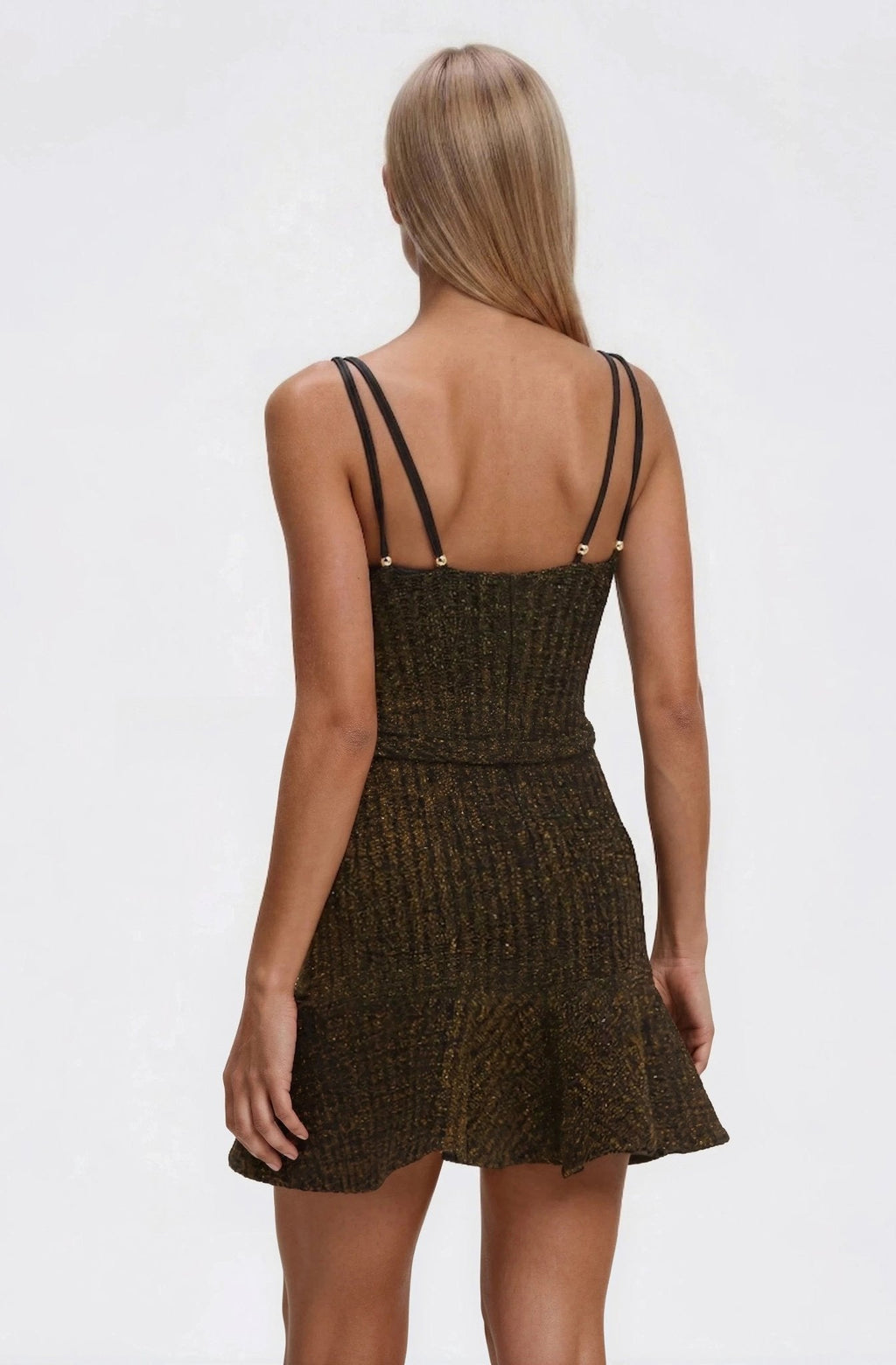 Metallic Knit Mini Dress – Black
