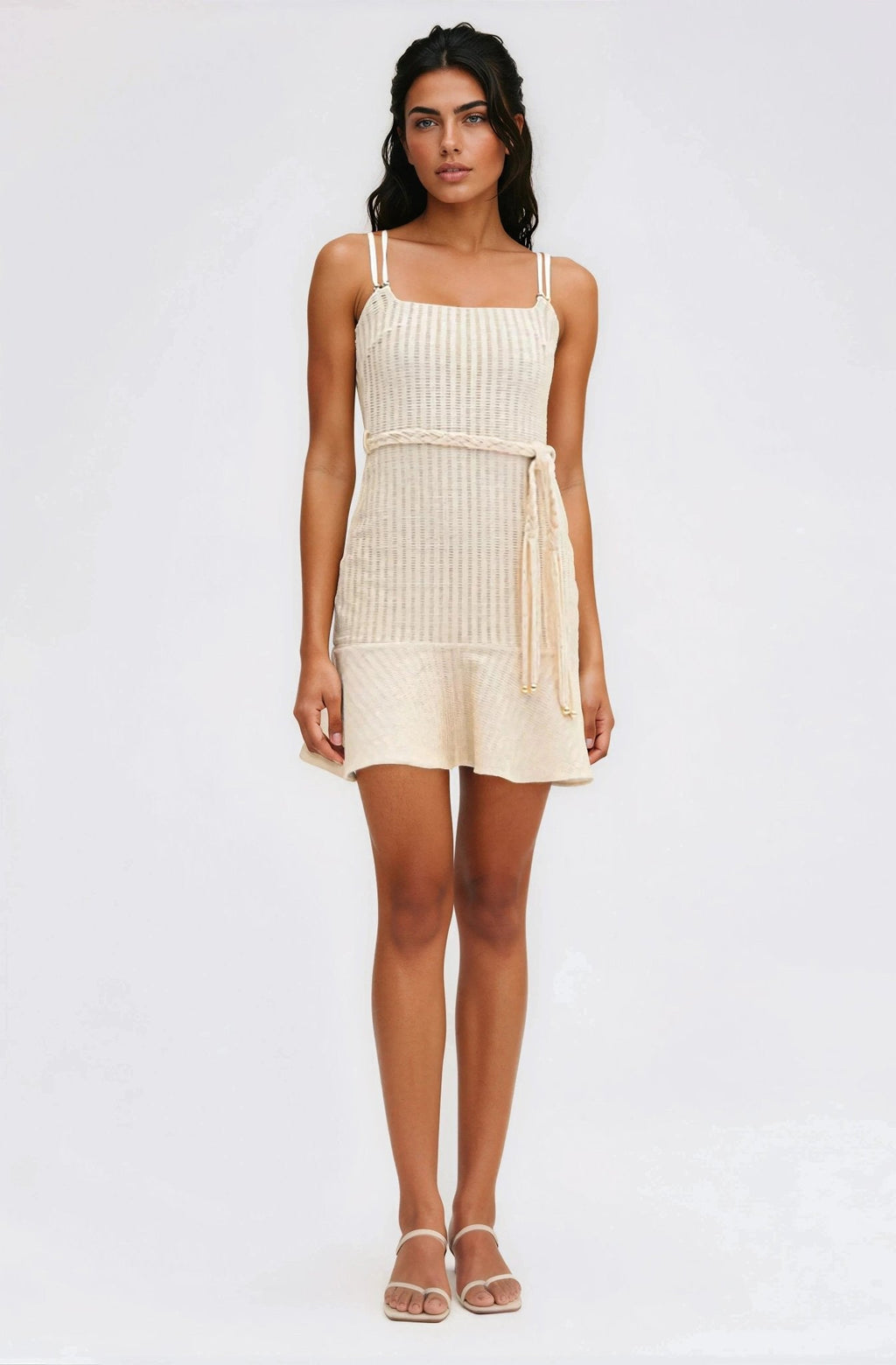 Metallic Knit Mini Dress – Off White