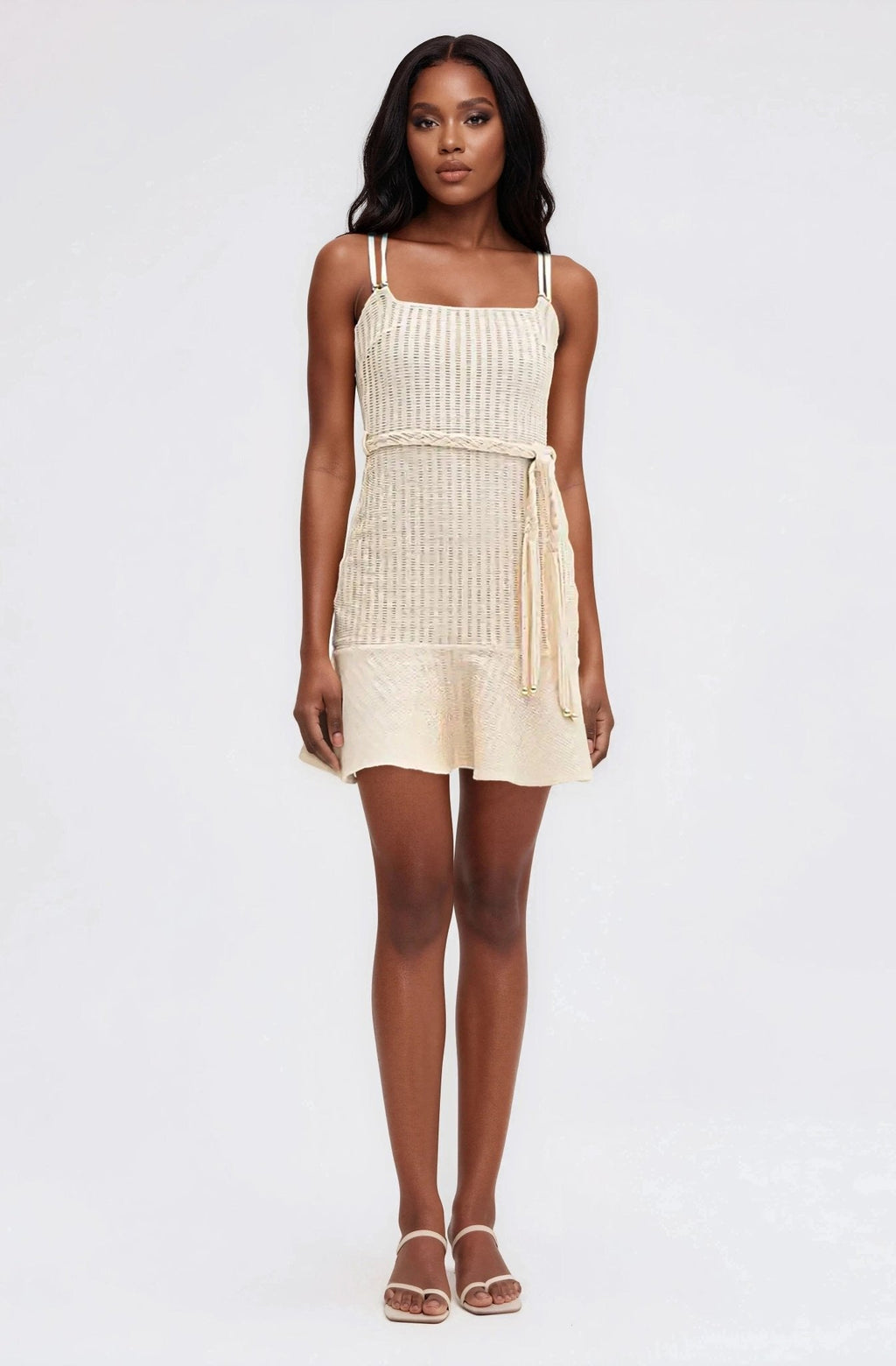 Metallic Knit Mini Dress – Off White