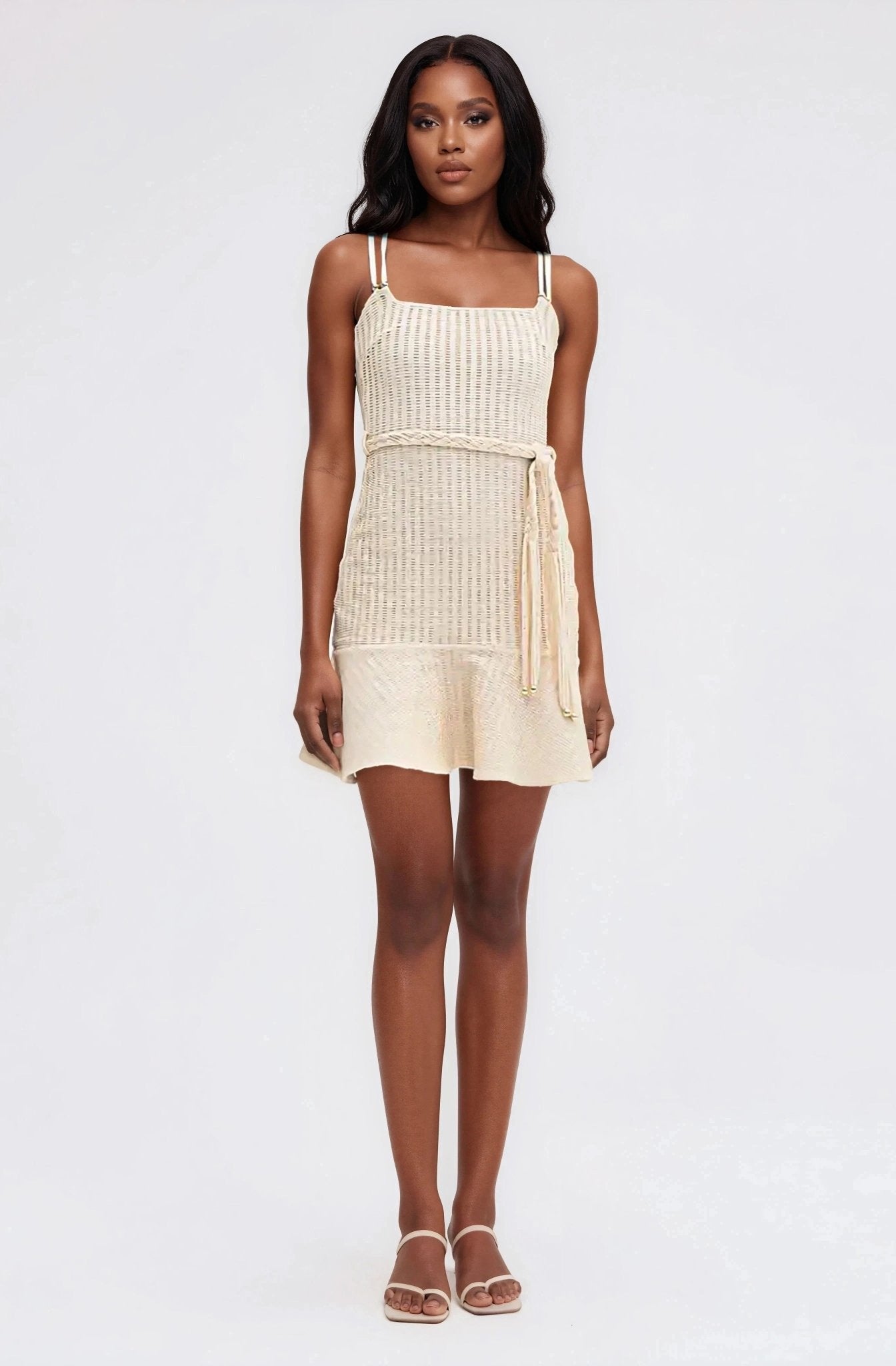 Metallic Knit Mini Dress – Off White