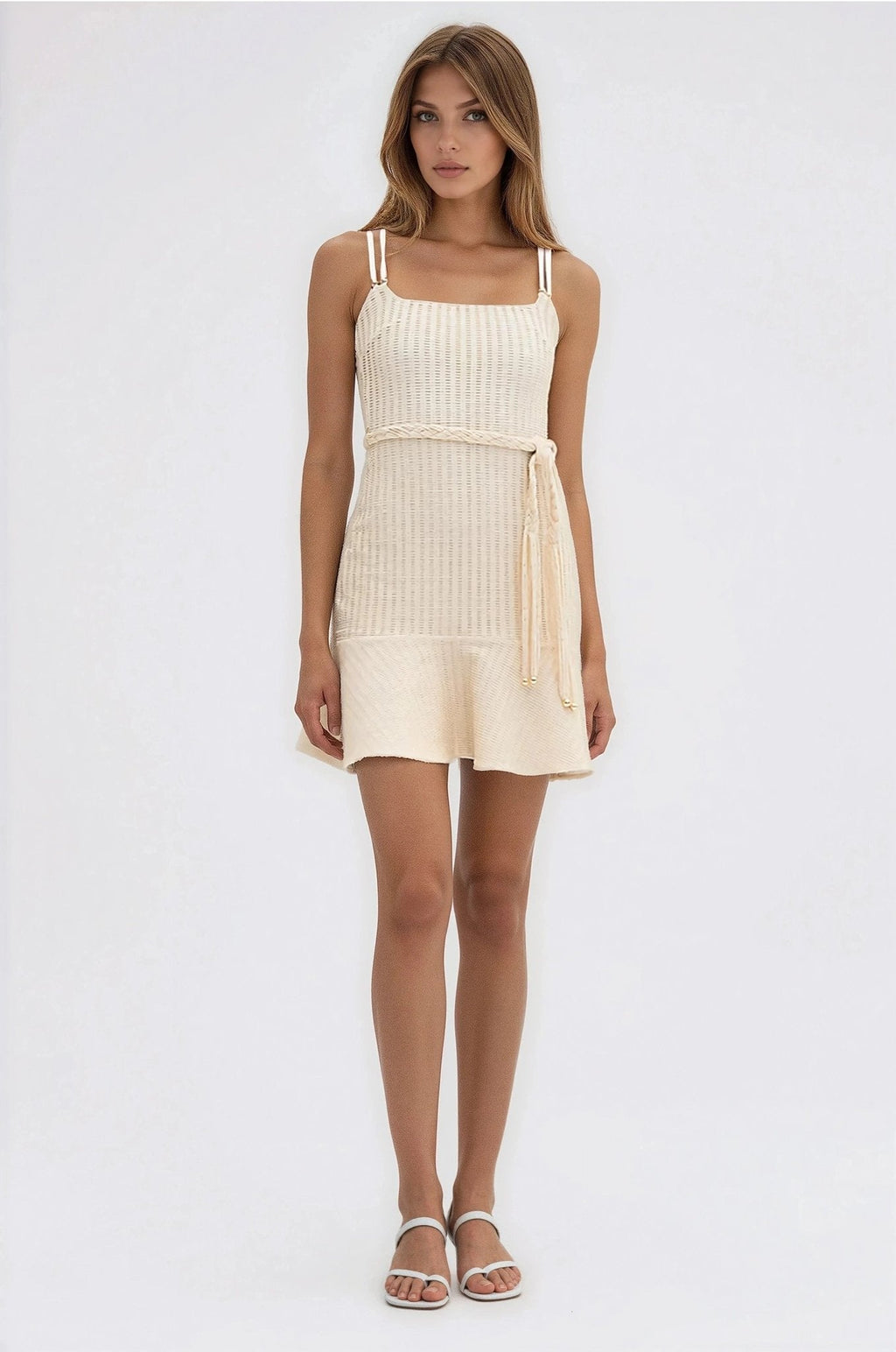 Metallic Knit Mini Dress – Off White
