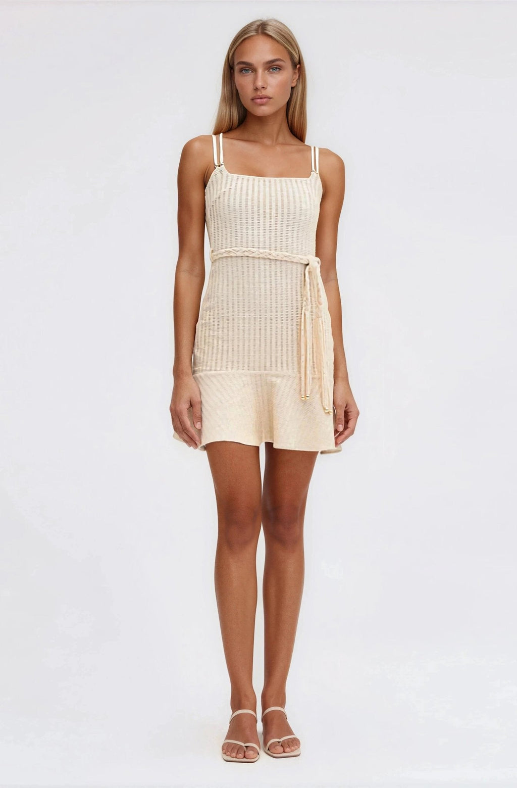 Metallic Knit Mini Dress – Off White