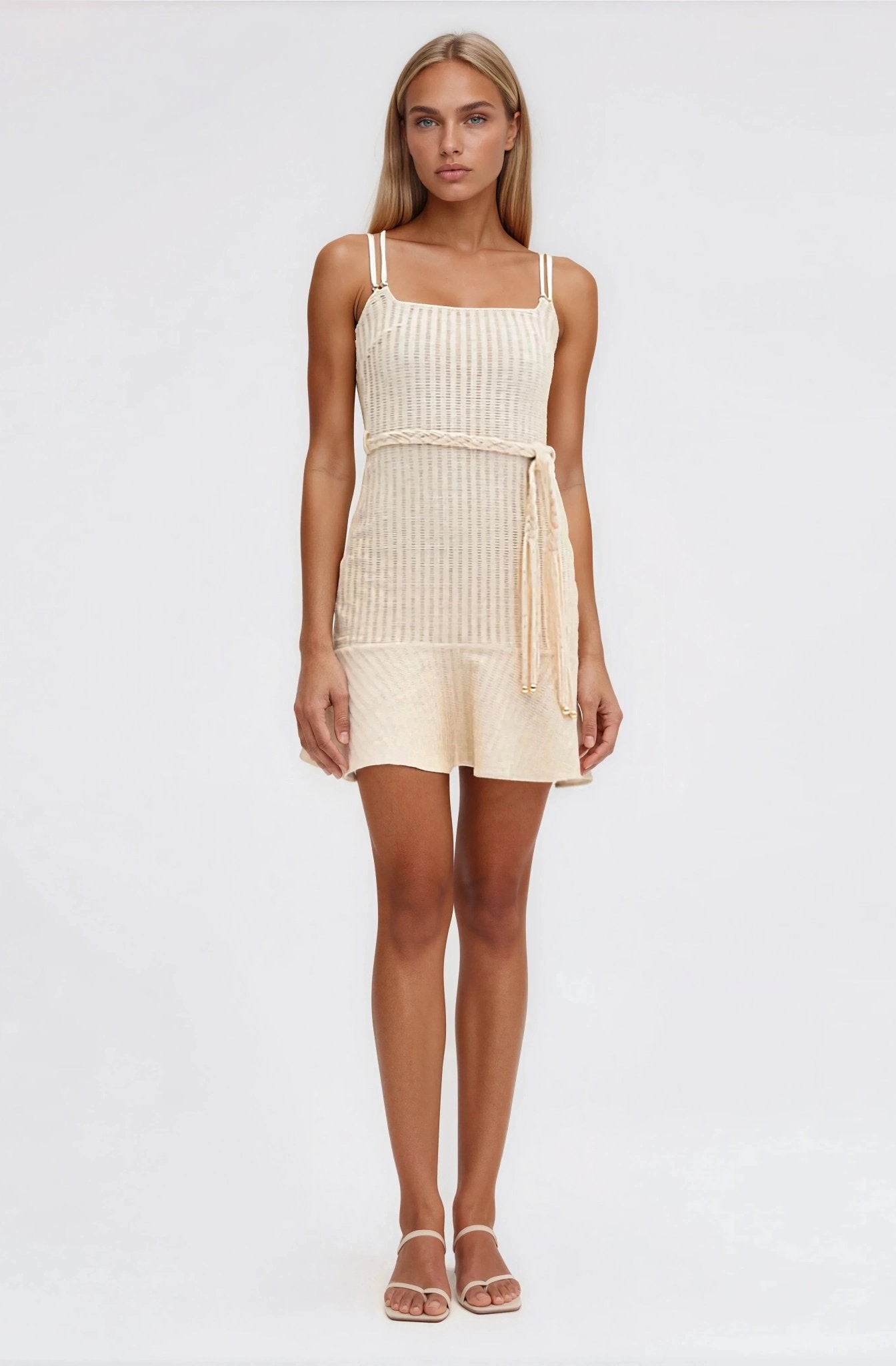 Metallic Knit Mini Dress – Off White