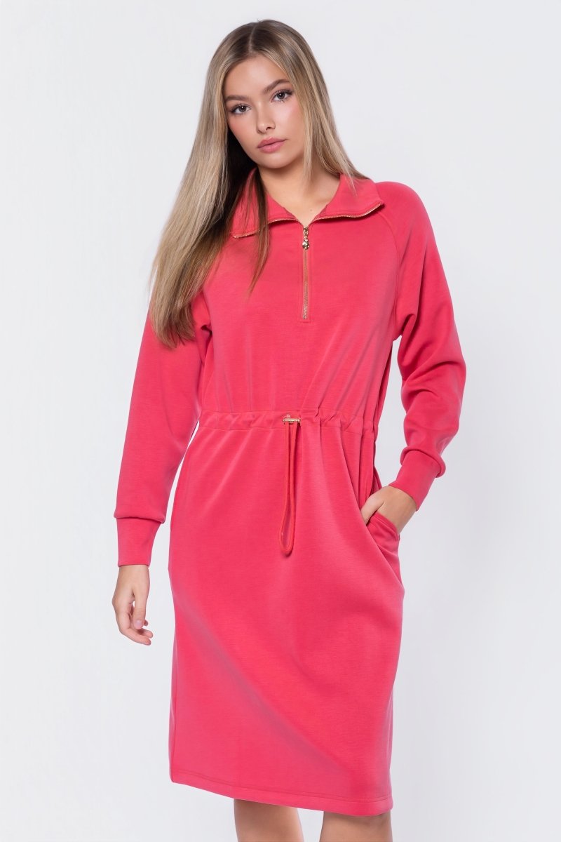 Mina Half Zip Dress 42" (Coral)