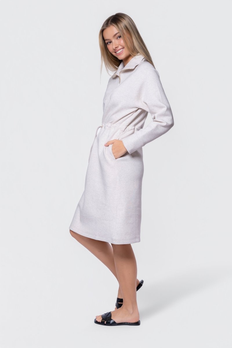 Mina Half Zip Dress 42" (Ivory Heather)