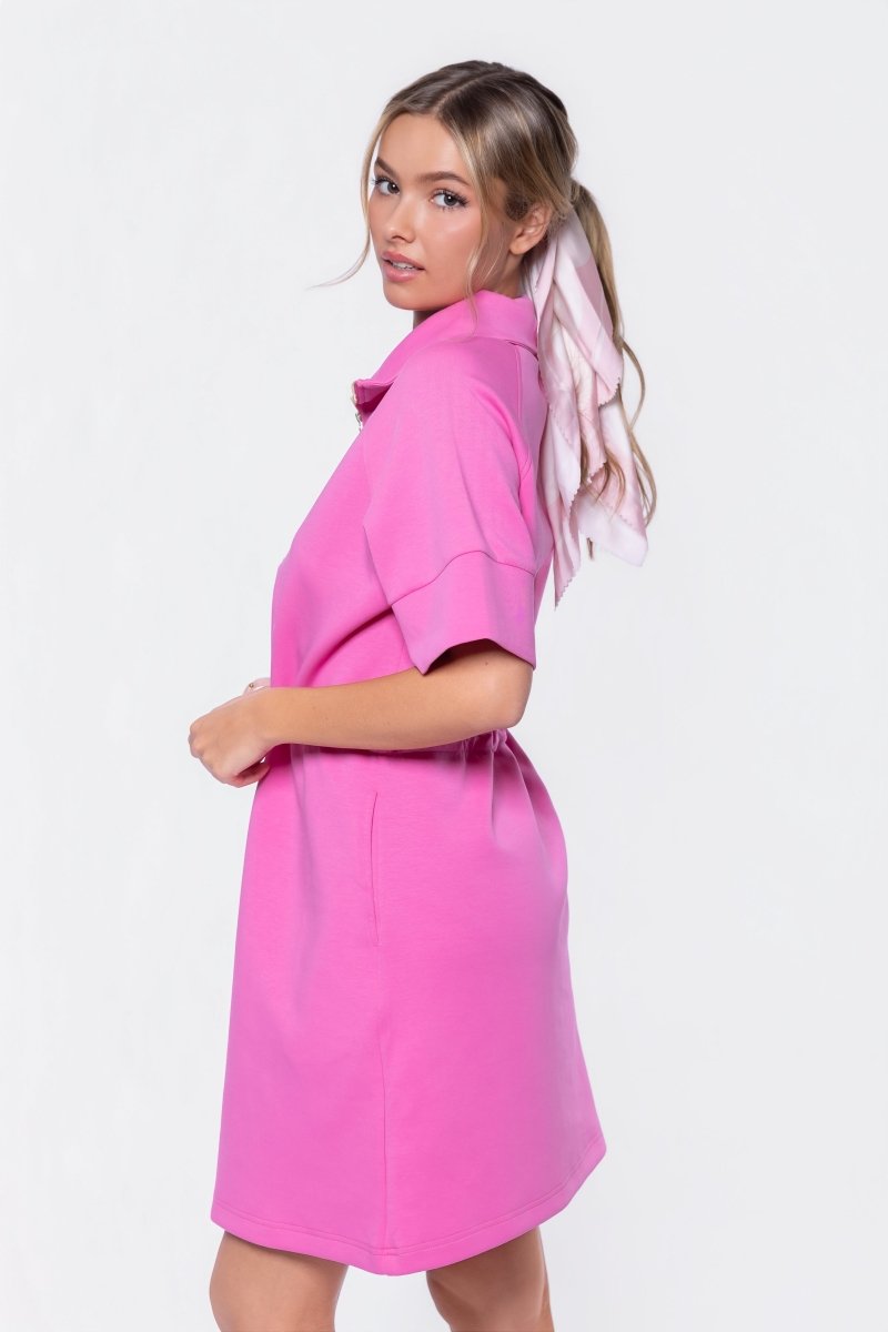 Mina Half Zip Dress Short Sleeve 37" (Bubble Pink)