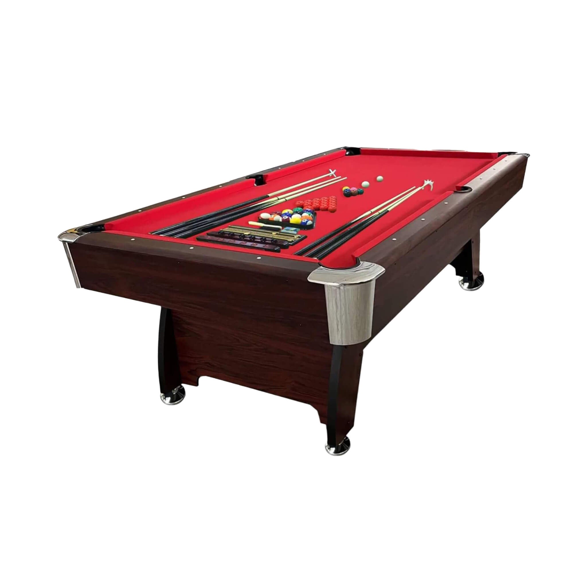 Mesa de billar moderna de 8 pies con tapete rojo, retorno automático de bolas y kit de accesorios (SAK76139)