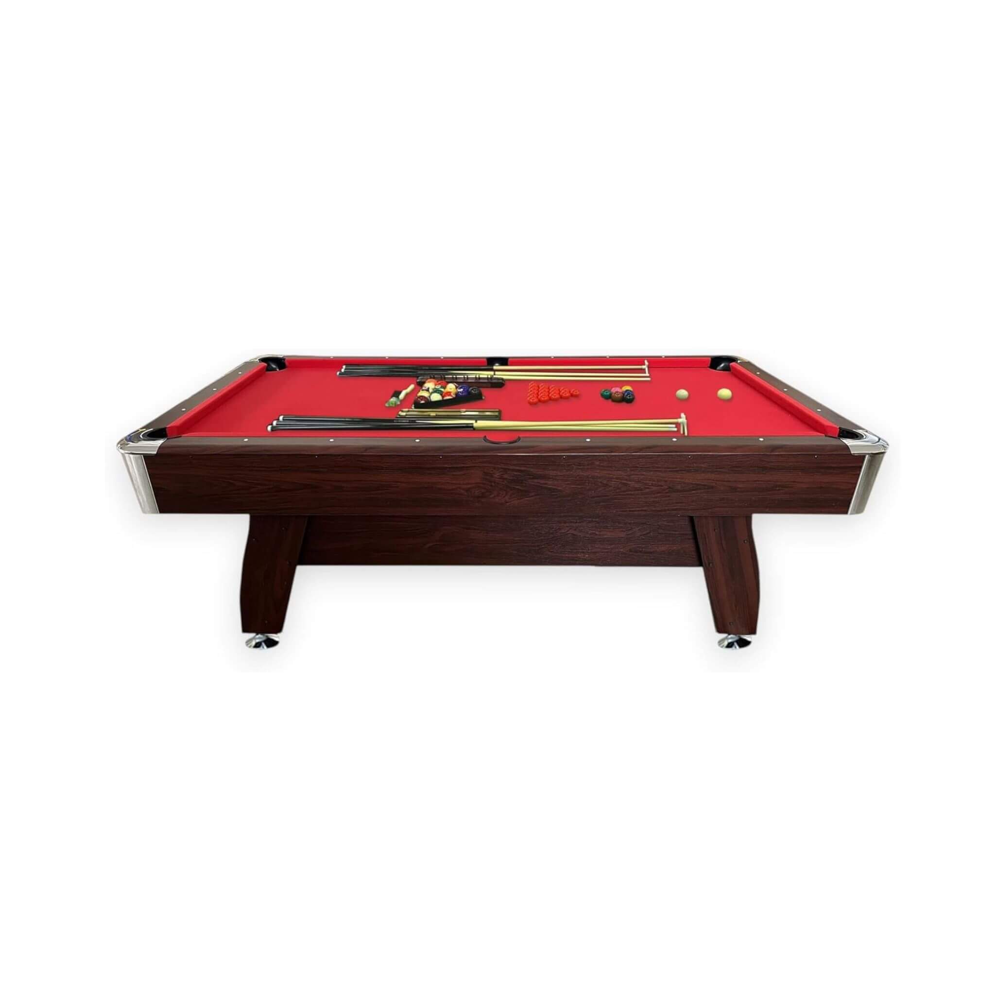 Mesa de billar moderna de 8 pies con tapete rojo, retorno automático de bolas y kit de accesorios (SAK76139)