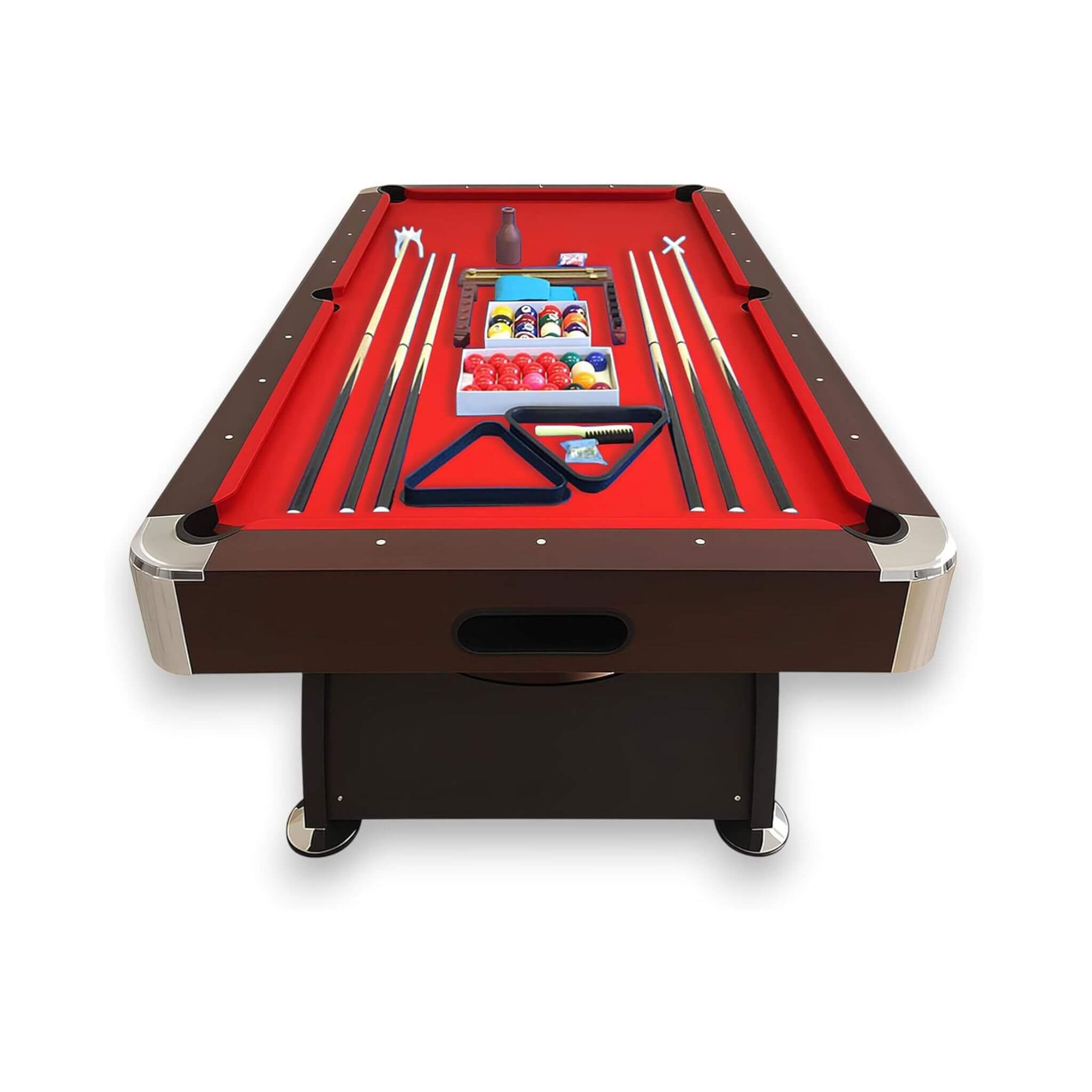 Mesa de billar moderna de 8 pies con tapete rojo, retorno automático de bolas y kit de accesorios (SAK76139)