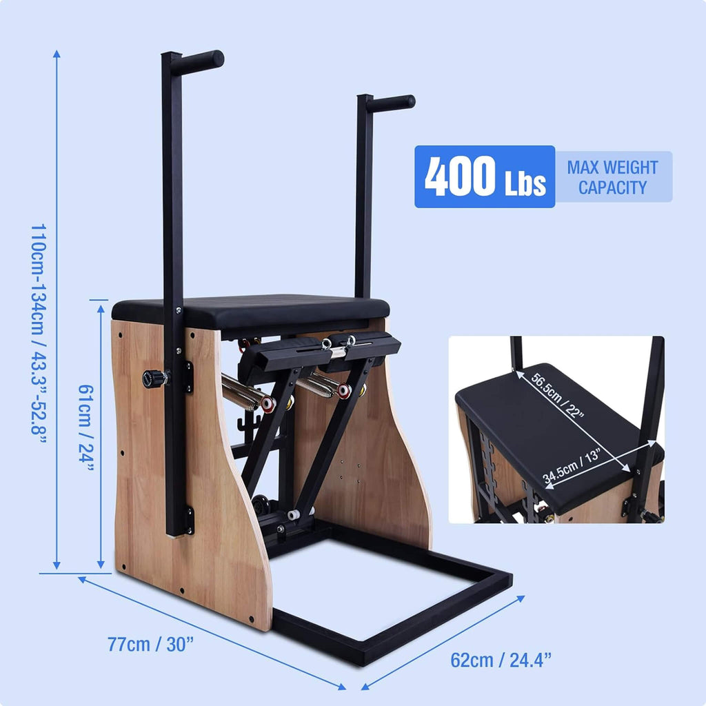 Silla Reformer De Pilates Multifuncional De Madera Maciza Core Pilates Con Resortes Ajustables Y Pedales Divididos (SAK27581)