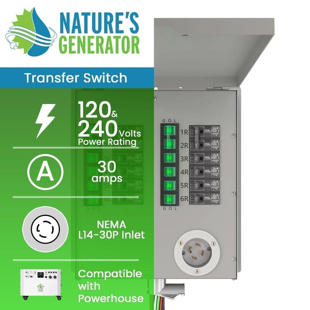 Interruptor de transferencia no automático de 12 circuitos, 120/240 V, 30 A