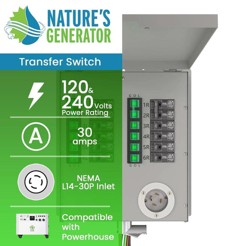 Interruptor de transferencia no automático de 12 circuitos, 120/240 V, 30 A