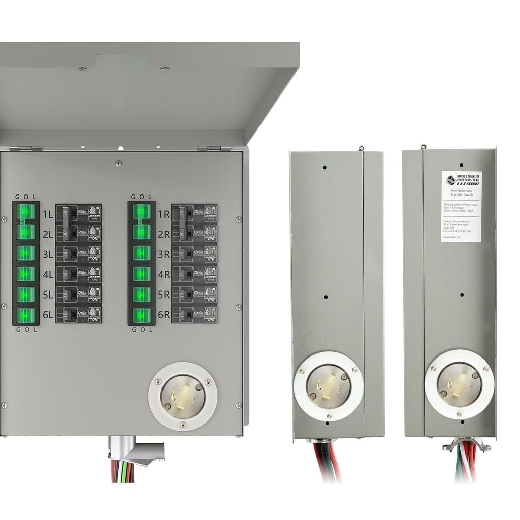 Interruptor de transferencia no automático de 12 circuitos, 120/240 V, 30 A