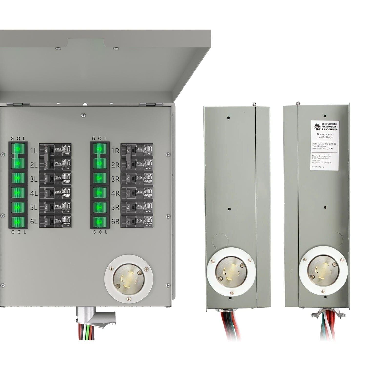Interruptor de transferencia no automático de 12 circuitos, 120/240 V, 30 A