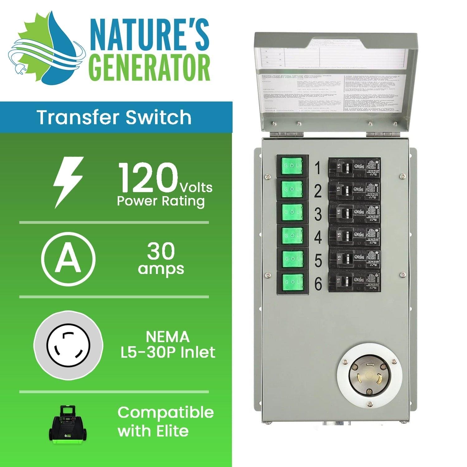 Reacondicionado - Interruptor de transferencia no automático de 6 circuitos, 120 V, 30 A