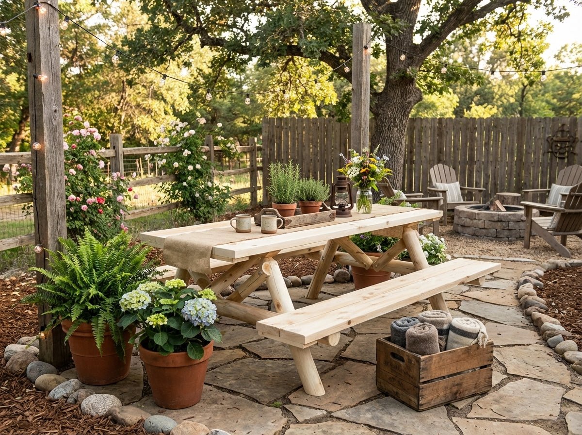 Mesa de comedor rústica para exterior