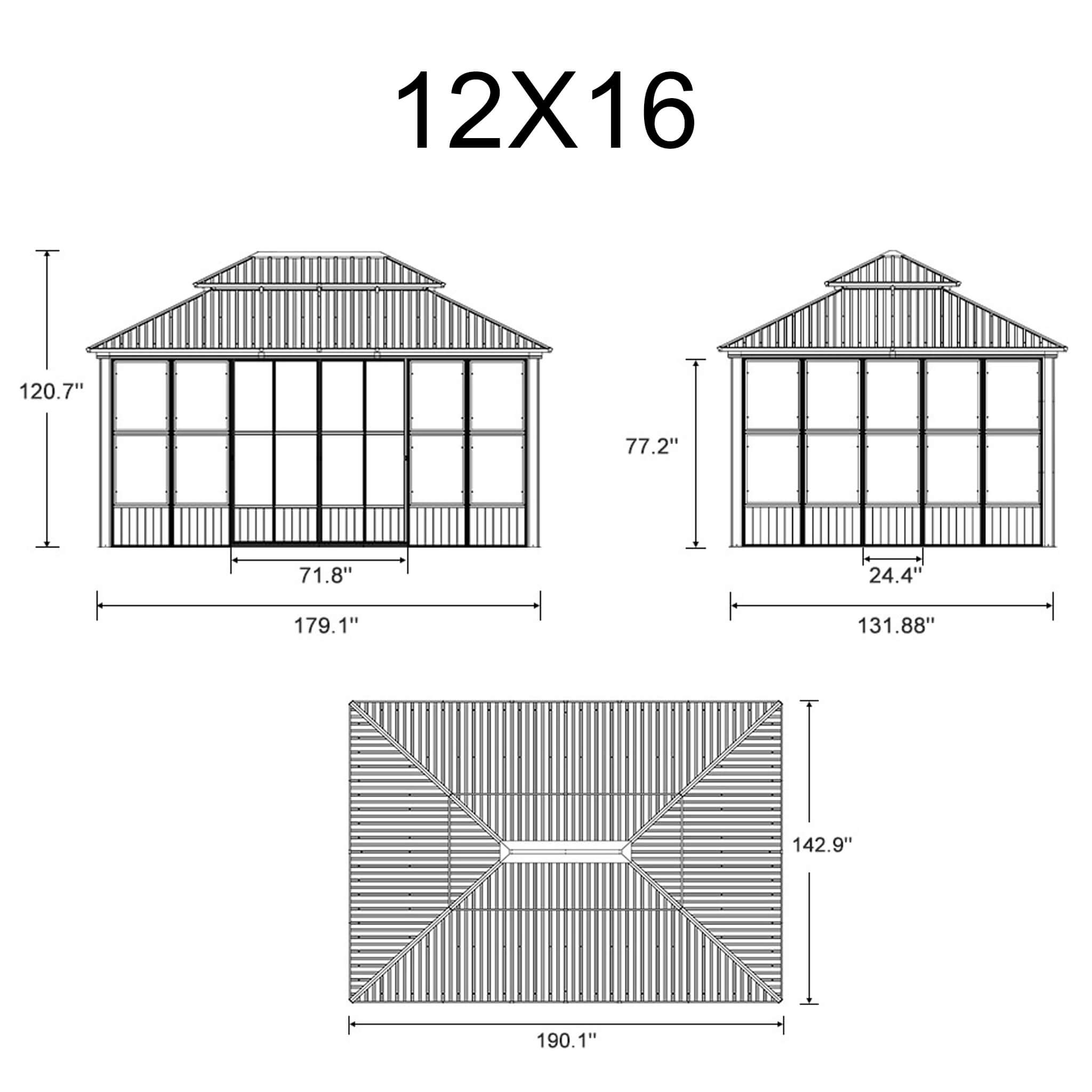 Solárium de aluminio con techo duro, doble techo y luces LED Alora Vista para exteriores (SAK42086)