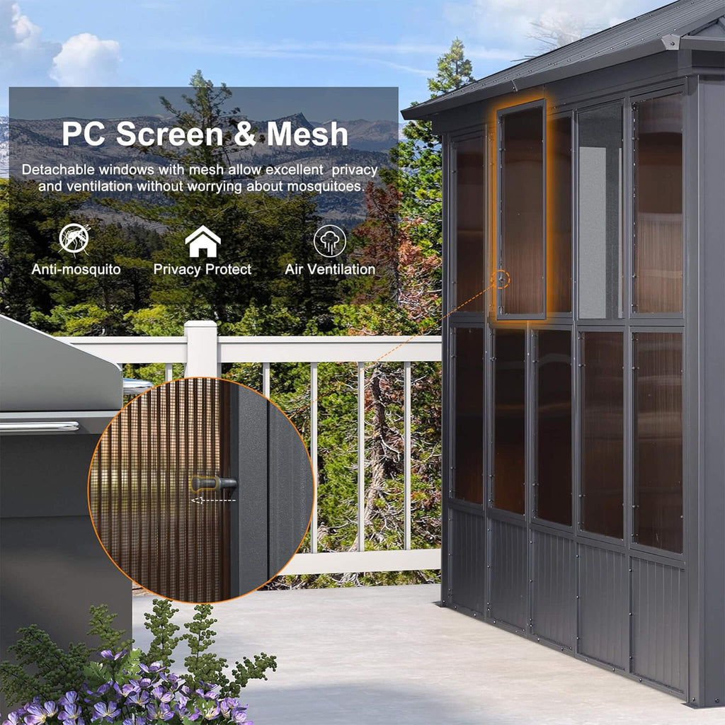 Solárium de aluminio con techo duro, doble techo y luces LED Alora Vista para exteriores (SAK42086)