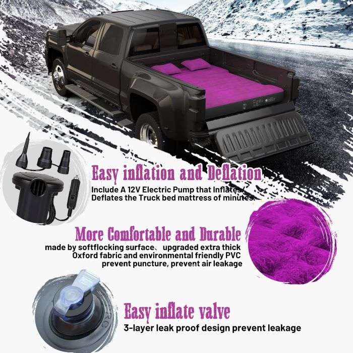Colchón de aire morado para camioneta de tamaño completo de 5.5 a 6.5 pies
