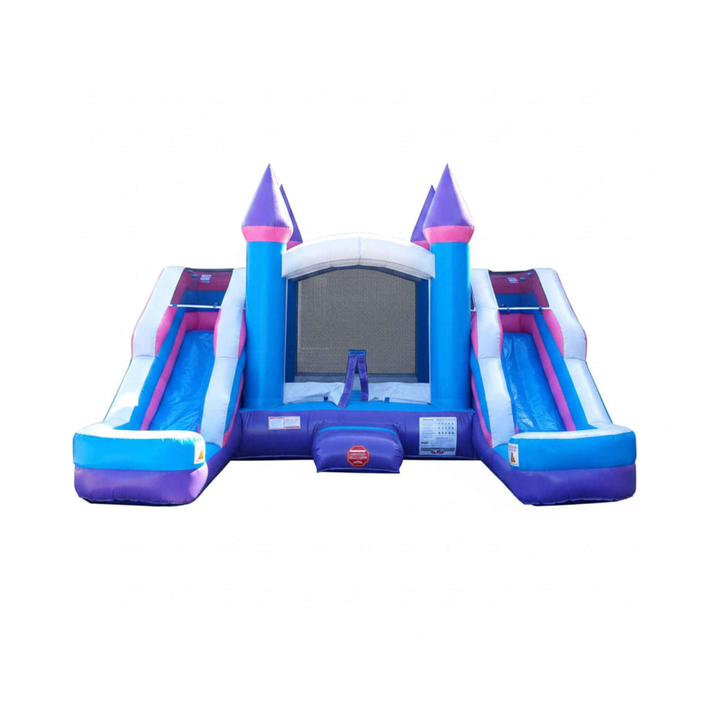 Combo de castillo hinchable rosa de 16 pies con tobogán doble de agua (SAK84027)