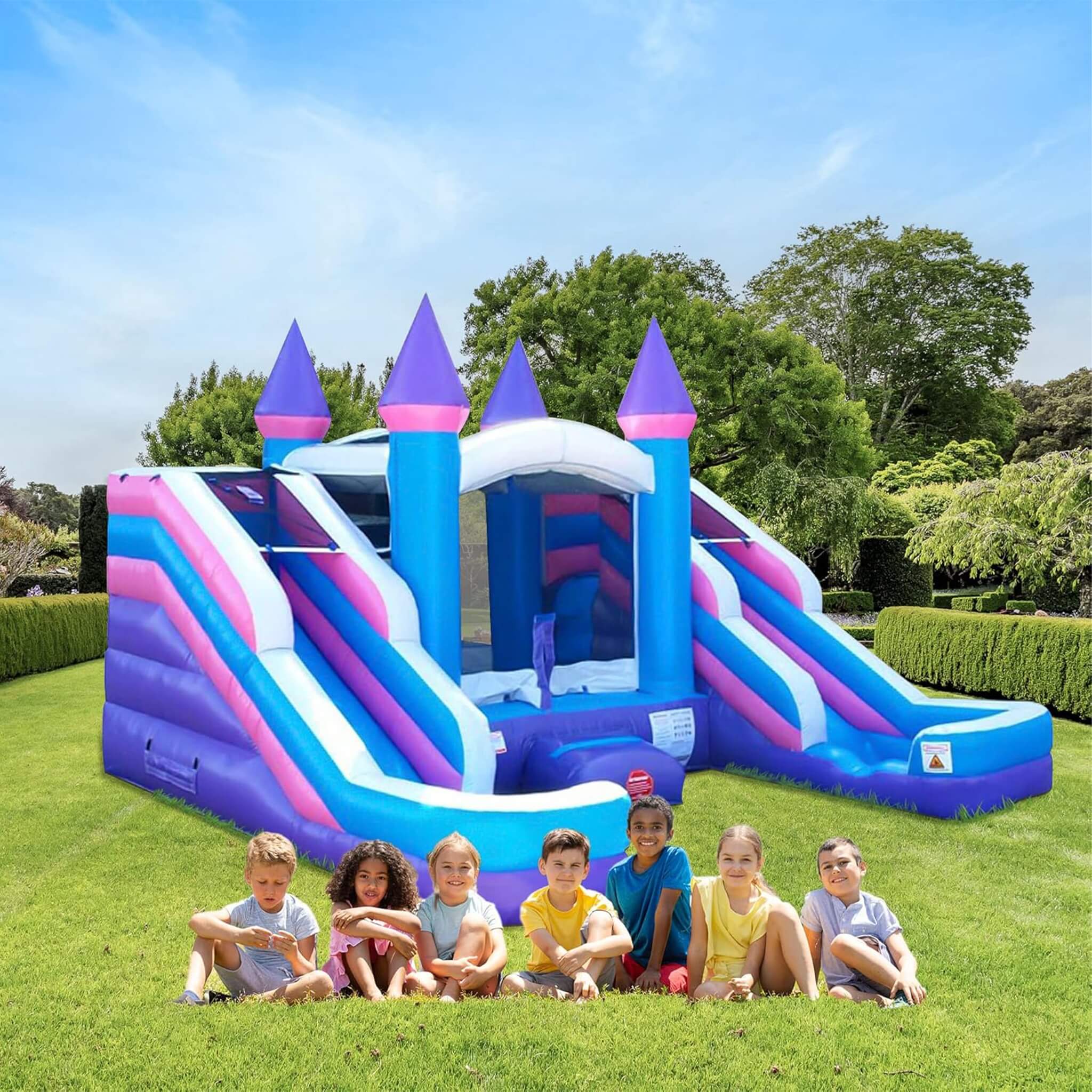 Combo de castillo hinchable rosa de 16 pies con tobogán doble de agua (SAK84027)