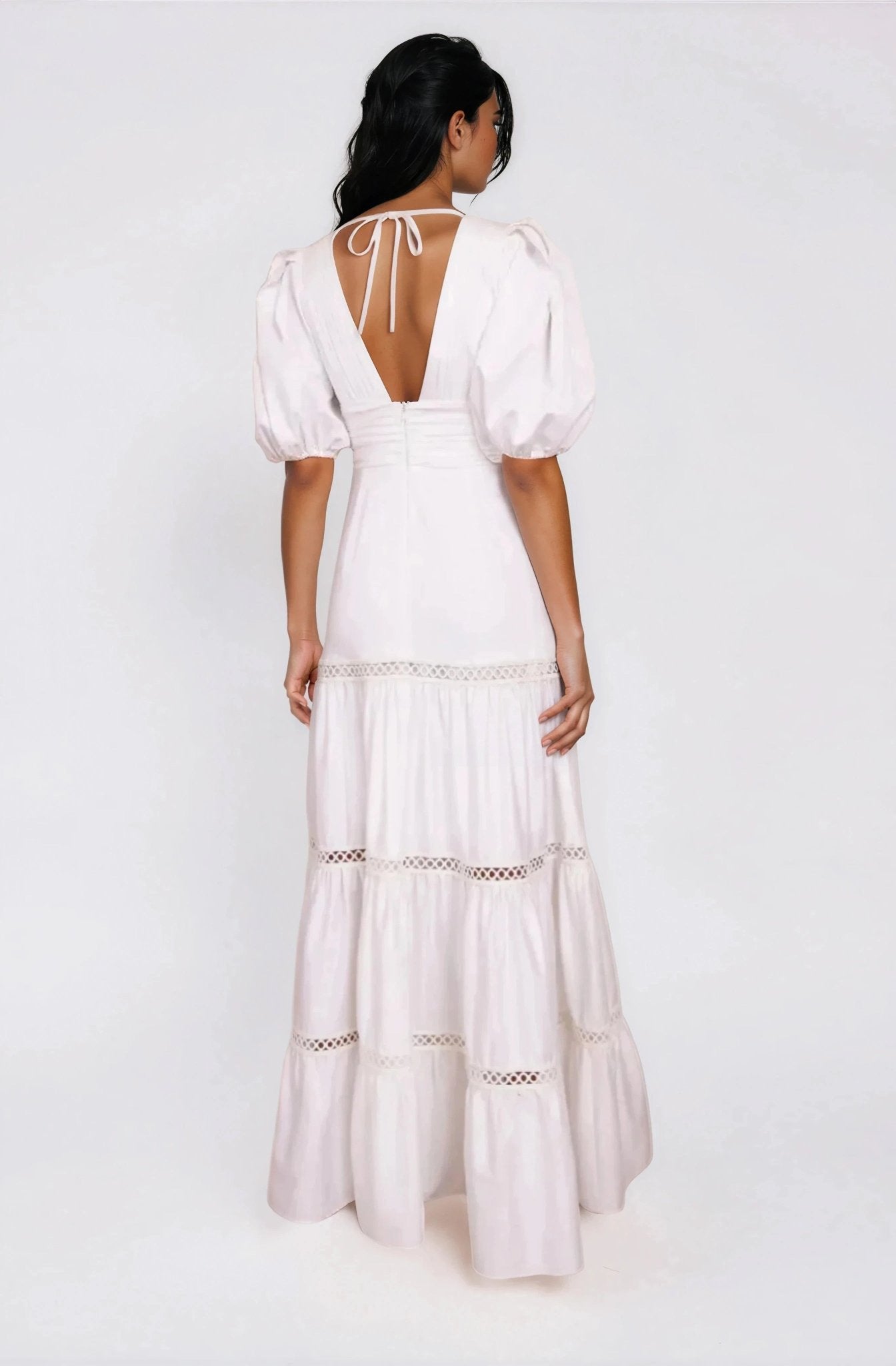Plunge Sleeve Long Dress – White