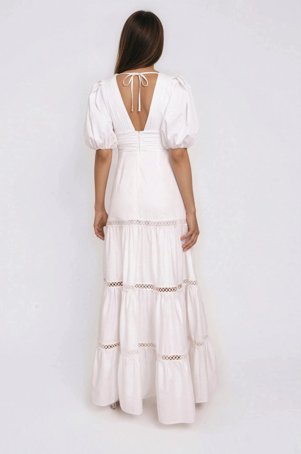 Plunge Sleeve Long Dress – White