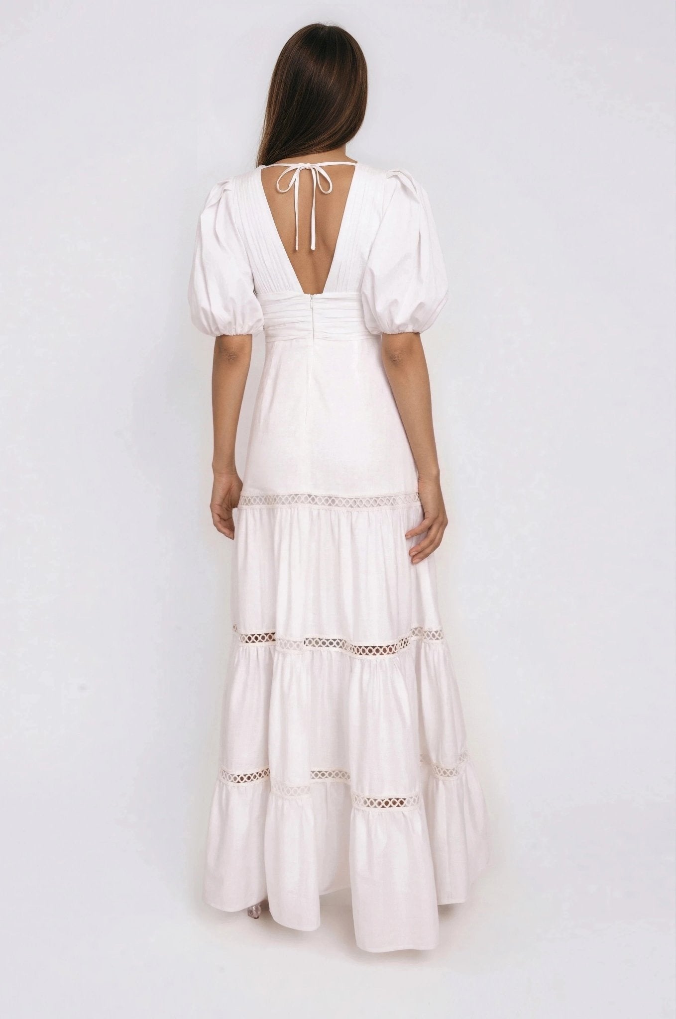 Plunge Sleeve Long Dress – White
