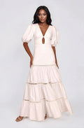 Plunge Sleeve Long Dress – White