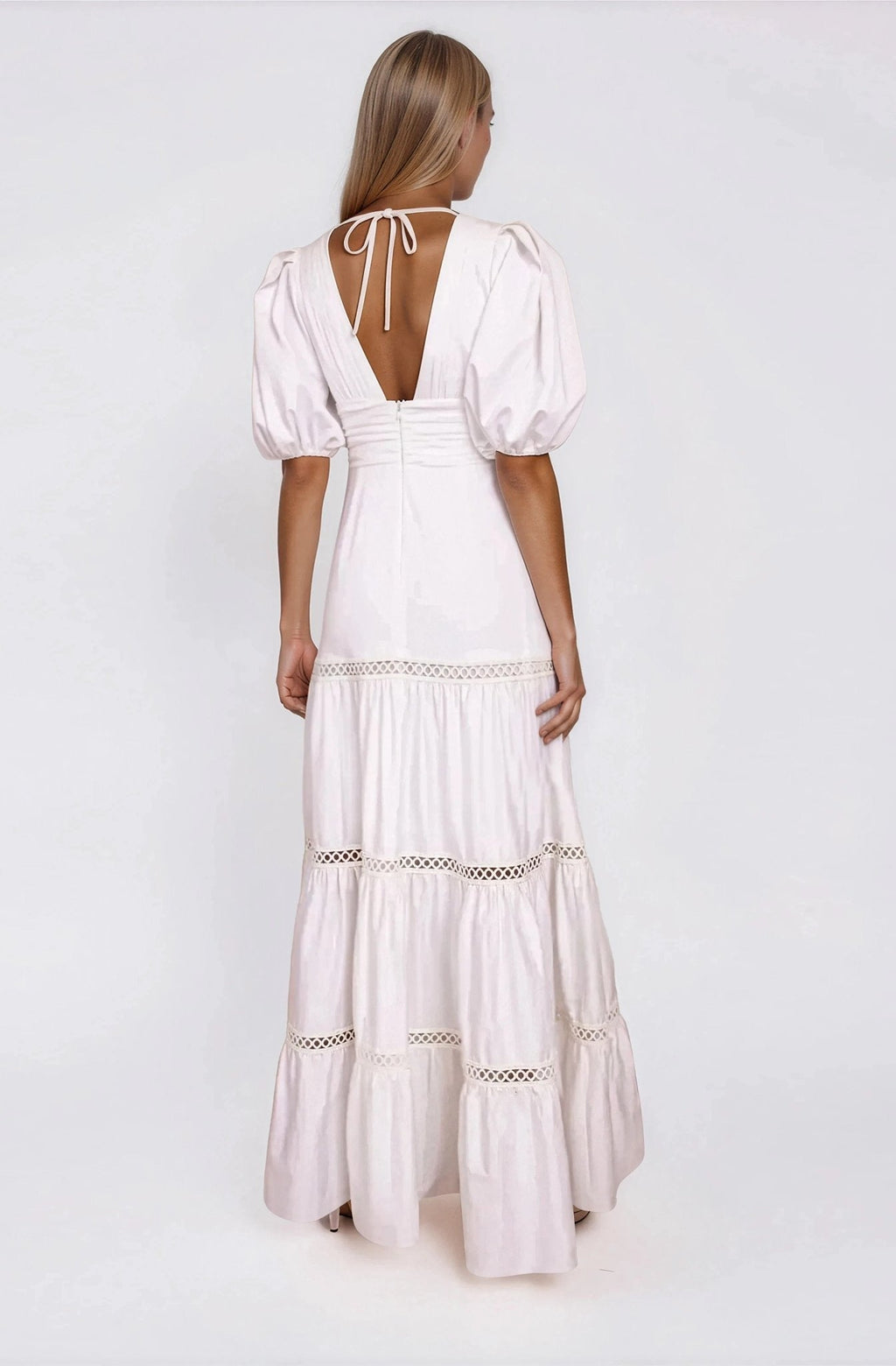 Plunge Sleeve Long Dress – White