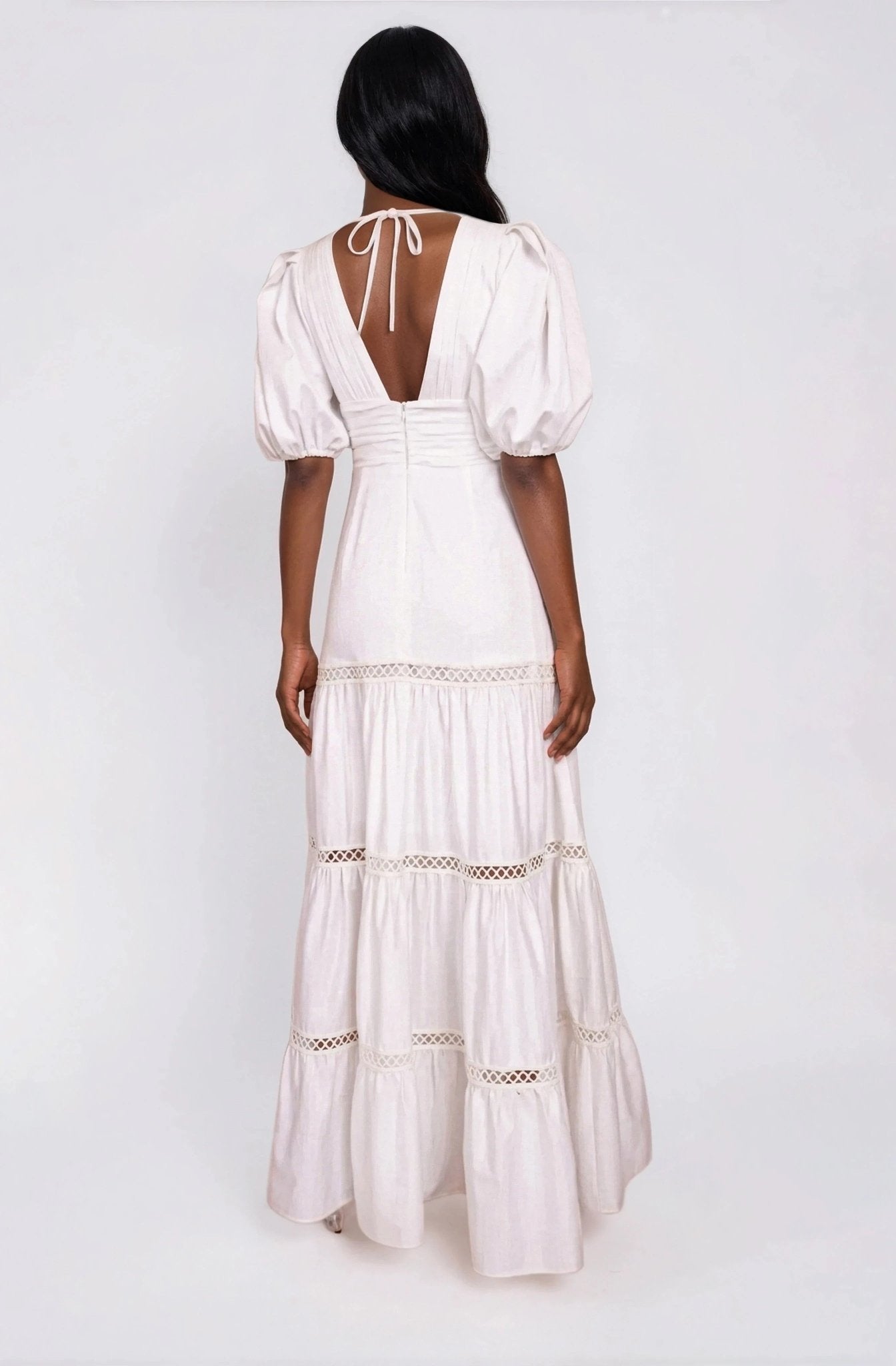 Plunge Sleeve Long Dress – White