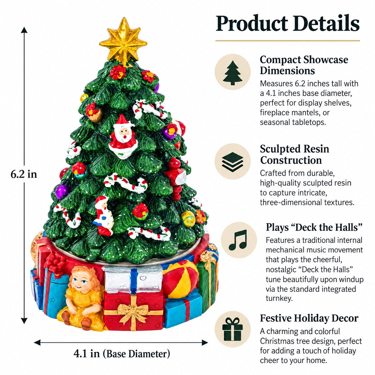 Animated Musical Christmas Tree Figurine - Rotating Deck the Halls Music Box