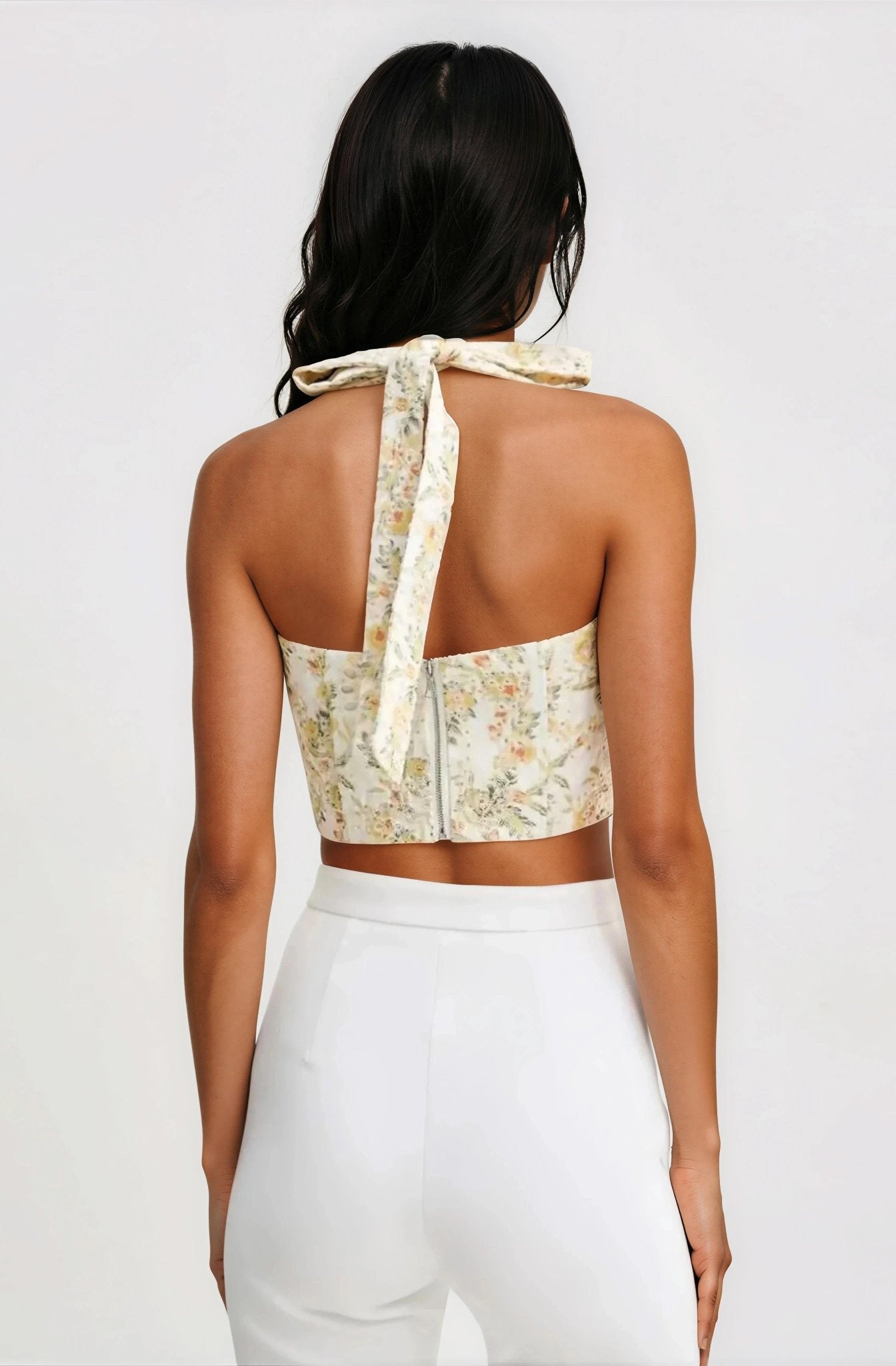 Pollie Halter Corset Top – Yellow Floral
