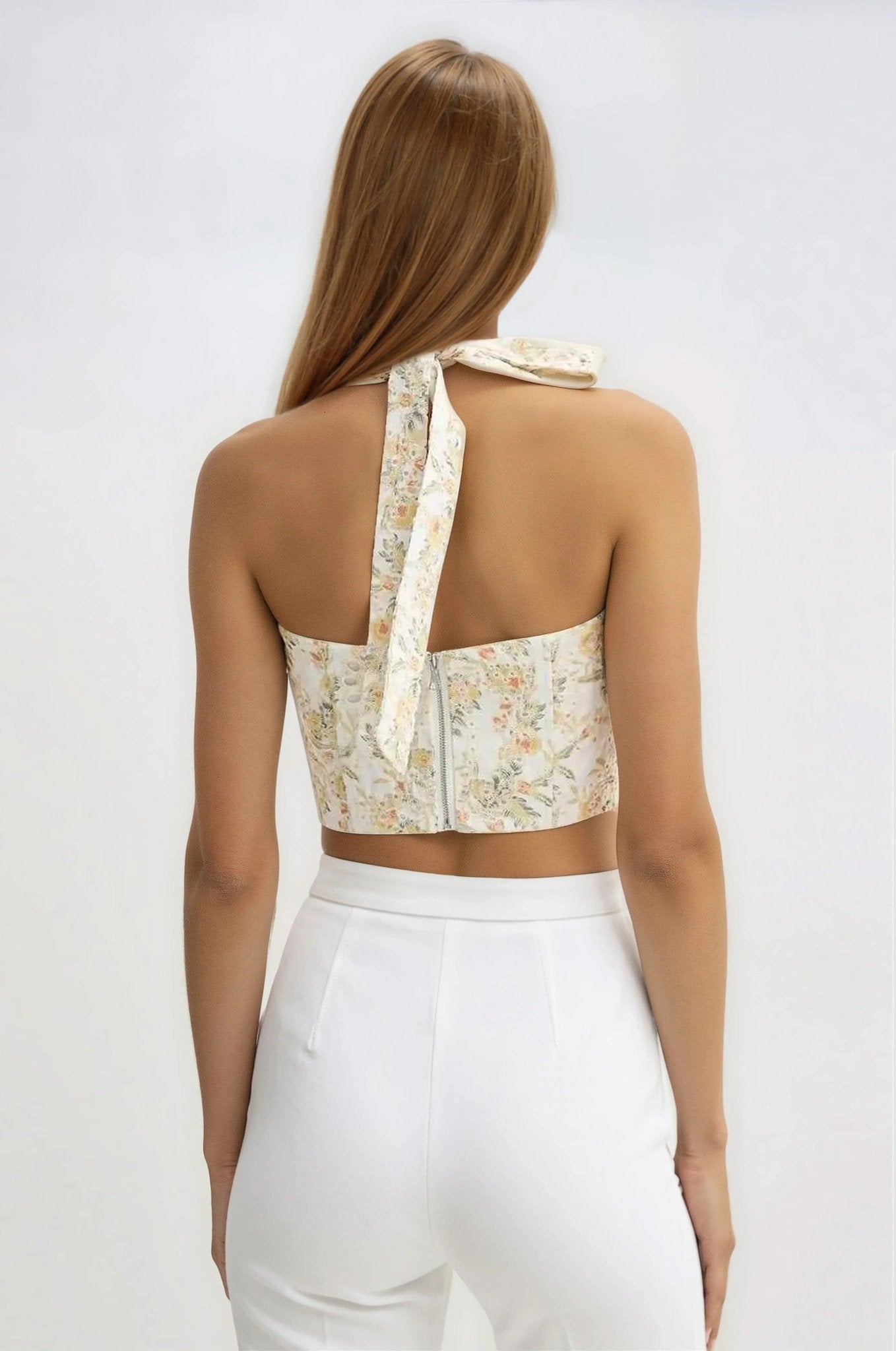 Pollie Halter Corset Top – Yellow Floral