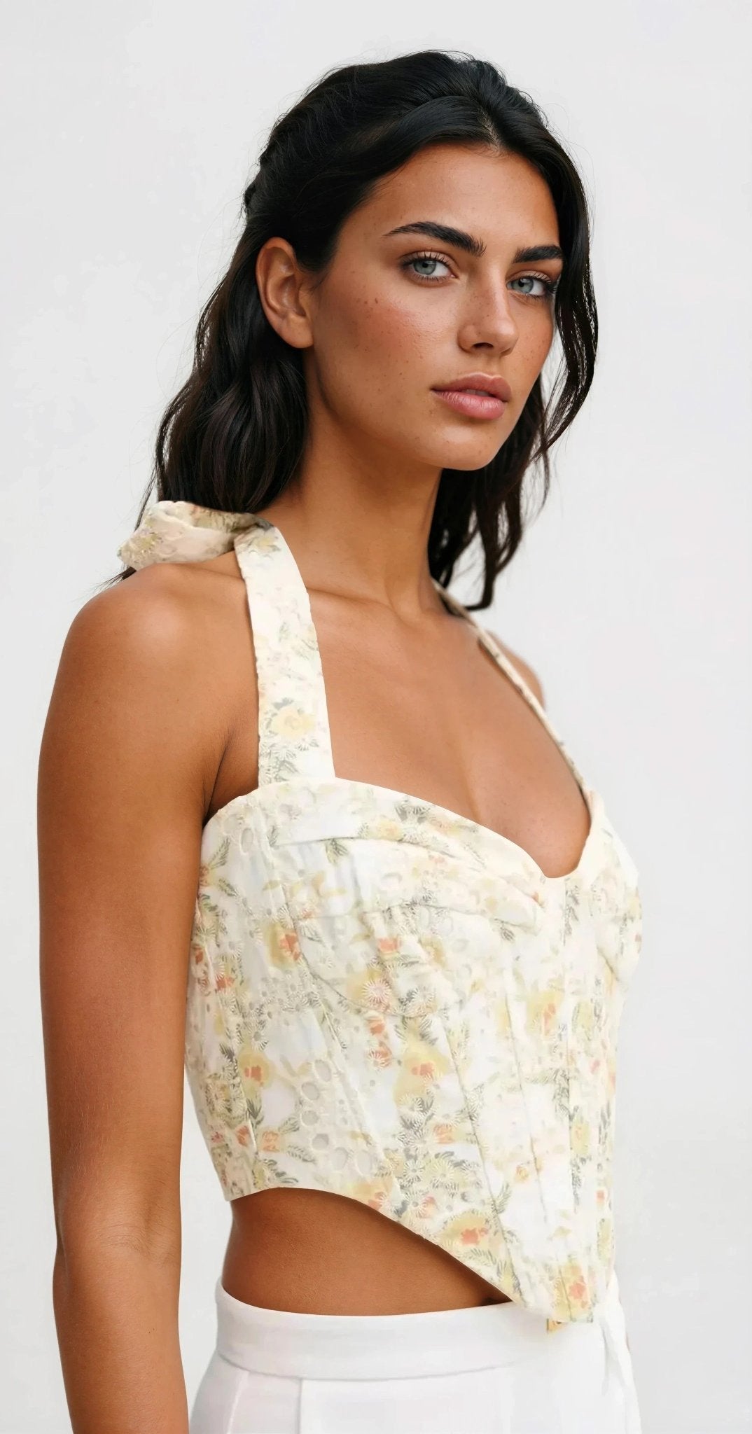 Pollie Halter Corset Top – Yellow Floral