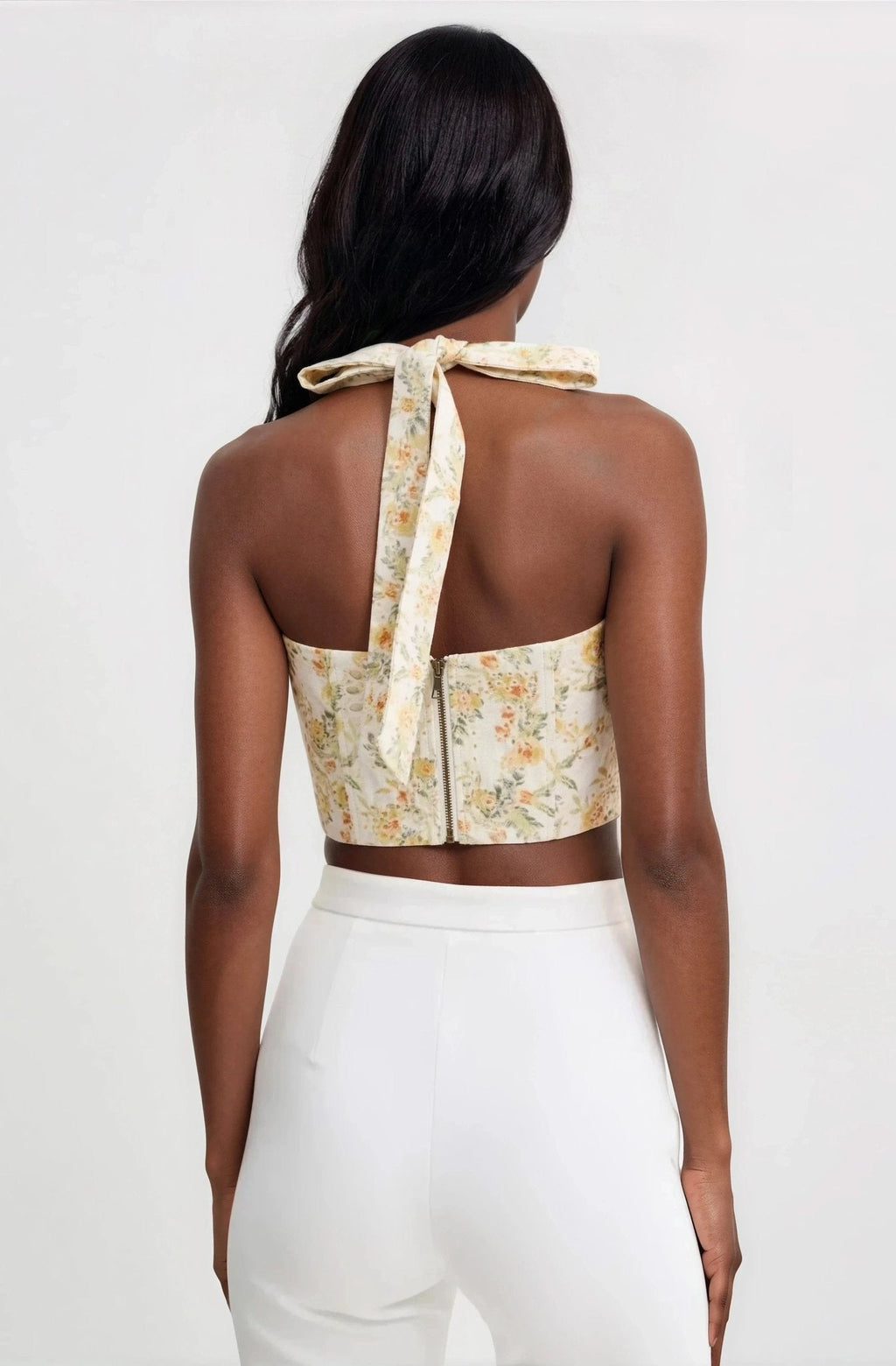 Pollie Halter Corset Top – Yellow Floral