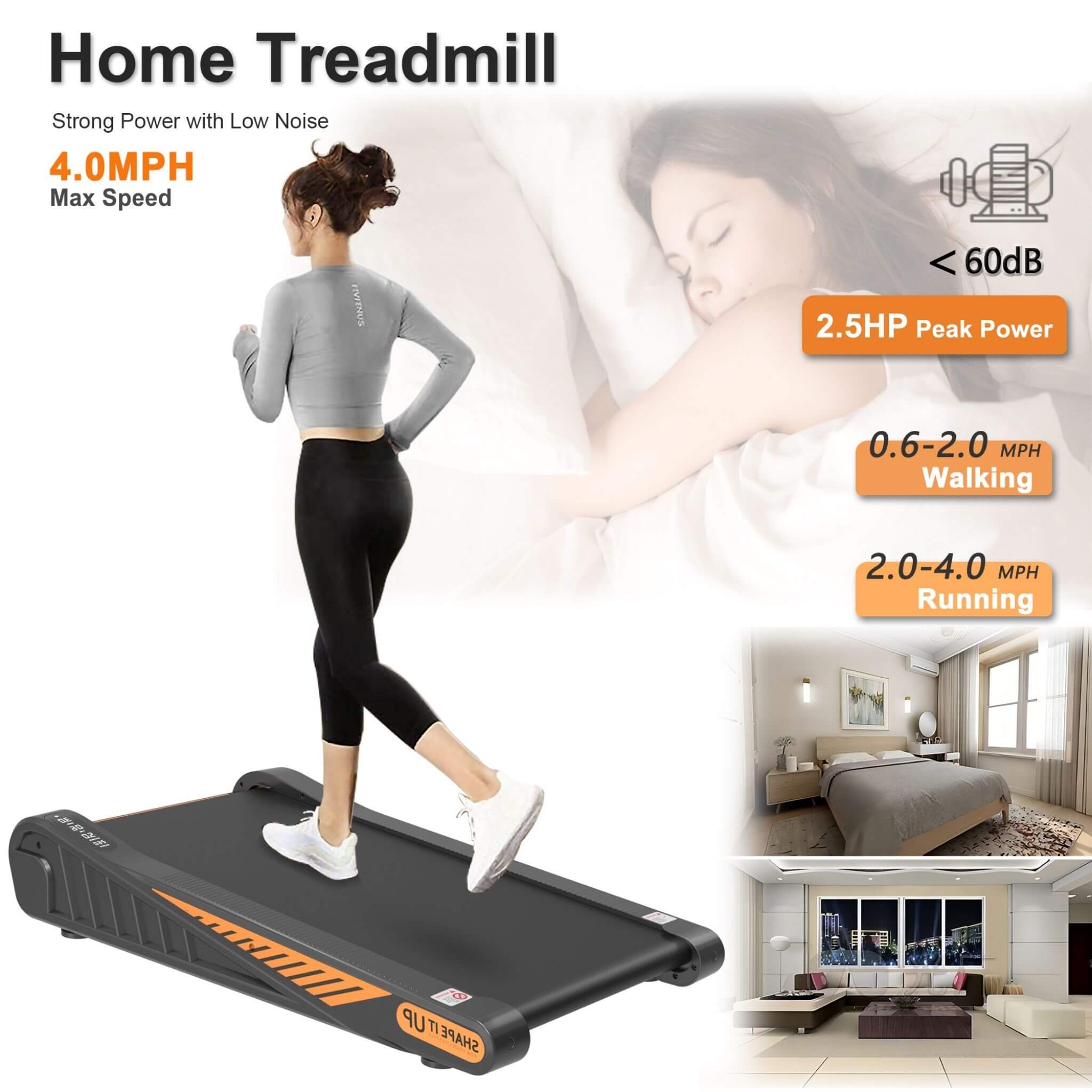 Cinta de Correr Compacta Portátil Rovix de 2HP para Debajo del Escritorio con Llave de Seguridad y Ruedas para Entrenamientos en Casa y Oficina (SAK72810)