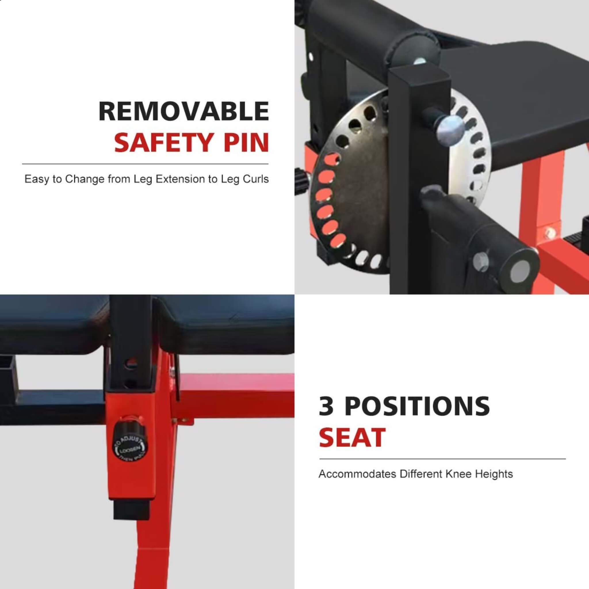 Rovix Premium Máquina 3 en 1 multifuncional de extensión y flexión de piernas ajustable para ejercicios de la parte inferior del cuerpo (SAK21427)