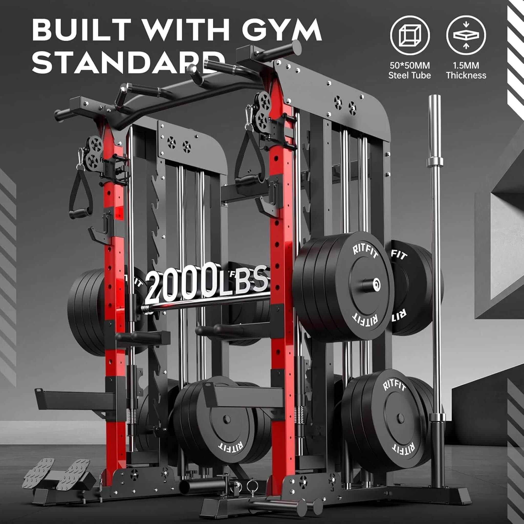 Rovix Premium 2000LBS Estructura de sentadillas todo en uno con máquina Smith (SAK59213)