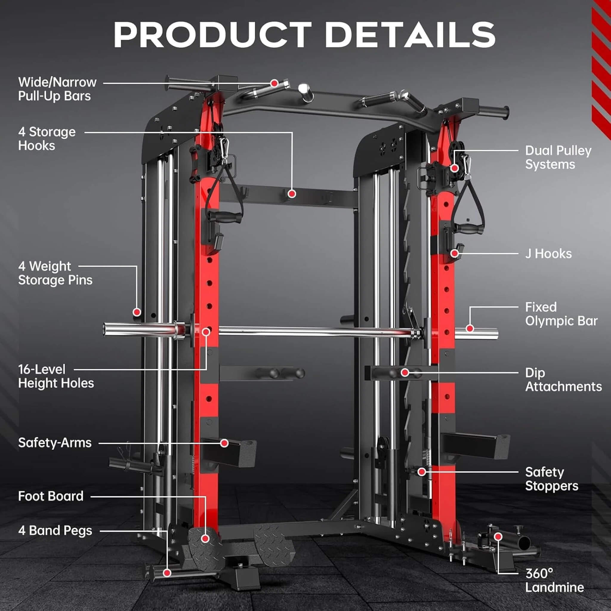 Rovix Premium 2000LBS Estructura de sentadillas todo en uno con máquina Smith (SAK59213)