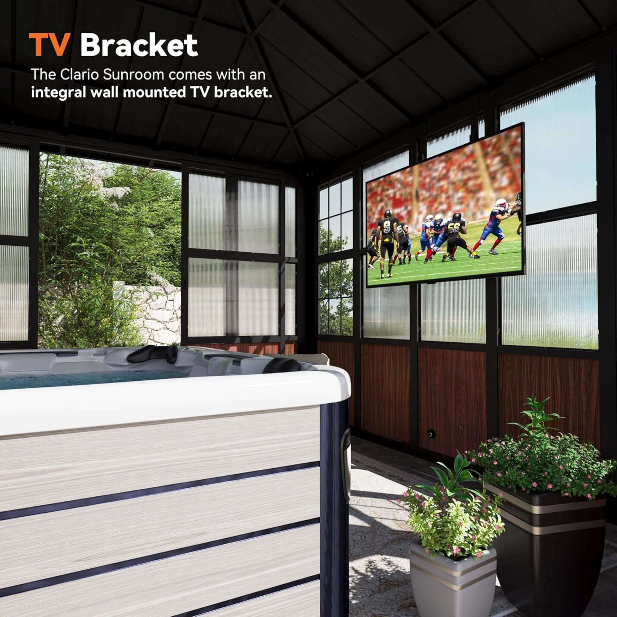 Cenador Acristalado De Aluminio Alora Grandview Premium Con Techo Duro, Montaje Para TV Y Puertas Correderas (SAK60439)
